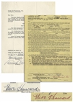 Two 1961-62 Contracts Signed by Moe Howard -- One 8.5 x 11 Signed Regarding a Stooges Song; Other 8.5 x 17 Signed Regarding a Three Stooges Performance -- Very Good Condition